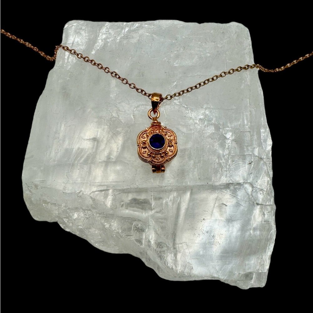 Solid Copper Poison Box Pendant With Faceted Amet… - image 6